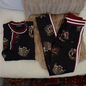 Dolce & Gabbana Black Tracksuit with Jewel Crown Print